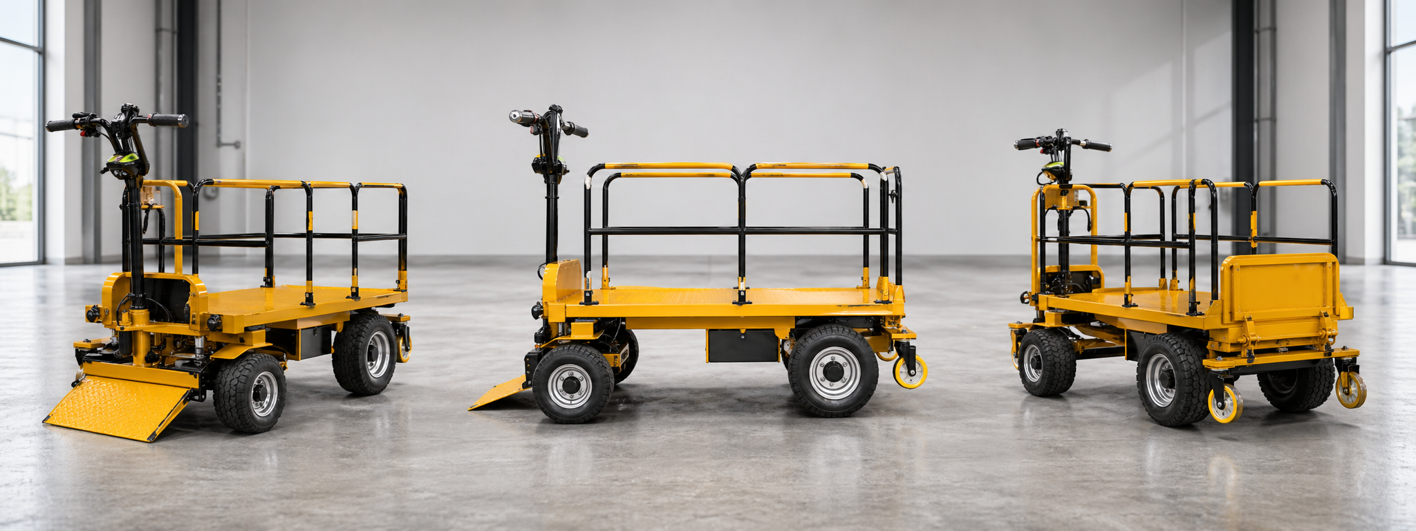 Guardrail electric platform cart multi-angle product banner